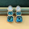 Brincos Atacado Comércio Exterior Transfronteiriço Europeu e Americano Retro Diamante Colorido Quadrado Geométrico Simples Brincos de Strass Brincos para Festa de Jantar Atacado