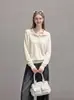 Camisa básica de punto de color liso con cuello polo y manga larga, versátil, casual, corte holgado, para uso diario y para ir al trabajo, top de otoño para mujer 25706