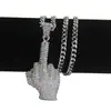 Joias de hip-hop europeias e americanas colar com pingente de dedo médio vertical pequeno masculino moderno acessórios de dedo com diamante da moda
