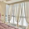 Cortina de gasa de lino y algodón estilo japonés color crema sala de estar Xu Cun Ke Qiao fábrica de cortinas venta al por mayor crema lino mosquitera
