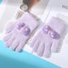 Guantes de punto para niñas, cálidos y de invierno, con lazo grueso de jacquard, de cinco dedos, para ciclismo y tareas escolares.