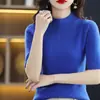 Nuevo top ligero, versátil camiseta base de manga media para mujer, elegante top de punto ajustado de cuello semi-alto para primavera y otoño