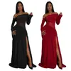 C7561 Moda Europeia e Americana Transfronteiriça Aliexpress Amazon Vestido Sexy Tomara-que-caia com Mangas Longas e Fenda para Cobrir os Braços