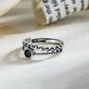 Nalan s925 plata esterlina diamante hoja anillo diseño nicho plata tailandesa diamante negro doble capa anillo dedo índice R00931