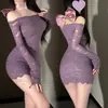 Ropa interior sexy chica sexy caliente nuevo cárdigan chal morado chino con encaje hueco vestido de cuello cheongsam
