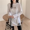 3067 # Camiseta de Manga Comprida para Mulheres Algodão Puro (Tiro real) (100% Algodão com Furos)