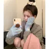 Luvas grossas de outono e inverno com tela sensível ao toque para mulheres, luvas de tricô estilo coreano para atividades ao ar livre, ciclismo, anticongelantes, com dedos rosas ins