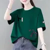 Ropa de maternidad de comercio exterior transfronterizo, camiseta de manga corta de sobreproducción para mujer, corte holgado, talla grande, adelgazante, que disimula el abdomen, top moderno estilo coreano