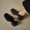 2026 Novo Estilo Sapatos Femininos de Corte Profundo com Salto Bloco, Mocassins de Camurça com Salto Médio, Mocassins de Lã, Mocassins de Salto Alto Slip-On