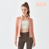 Jaqueta de yoga slim fit com gola alta, zíper duplo que afina, roupa de yoga de manga comprida, respirável para corrida, top fino de fitness para mulheres