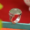 Yuebao Joias Jade Hetian Natural Prata Esterlina S925 Sodálita Fênix Lótus Fivela da Paz Anel Estilo Antigo Chinês Personalizado