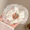 Scrunchie Color Block para Mulheres, Estilo Coreano, Vibe Preguiçosa, Cor Azul e Café, Estampa Retro de Alta Qualidade, Elástico para Rabo de Cavalo, Elástico para Coque