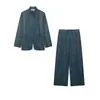 Conjunto de roupas femininas europeias e americanas transfronteiriças, moda casual listrada assimétrica com botões, top + calça reta, best-seller do AliExpress