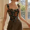 Casaco estampado floral Jardim de Monet colete espartilho espinha de peixe regata vestido interno curto luxuoso top