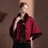 Xale Feminino para Roupa Externa, Novo Manto Peludo Estilo Chinês, Cheongsam de Noiva para Casamento, Casaco de Lã Tricotado Quente para Inverno, Vermelho