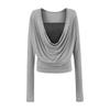 Camiseta de Manga Larga Estilo Murciélago con Contraste de Color Falsa de Dos Piezas para Mujer, Top Básico Ajustado para Otoño
