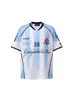 Camiseta de Manga Corta con Estampado de Letras Retro Americano y Color de Contraste con Cuello en V para Hombre y Mujer, Nuevo Estilo de Verano, Top Holgado de Estilo Deportivo