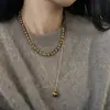 Collar de Piedra Ojo de Tigre Color Caramelo para Otoño e Invierno para Mujer, Moderno, Lujo Ligero, Nicho, Único, Cadena Retorcida Apilable para Suéter