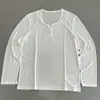 Camiseta de Verano para Mujer Lyocell Tencel Estilo Minimalista Cuello Henley Manga Larga Cuello en V Holgada Ligera Transpirable Camiseta Base