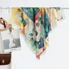 Estilo chino estilo pintura al óleo camelia moderno gasa 90 pañuelo cuadrado grande bufanda de seda para mujer bufanda de primavera y otoño con temperamento para combinar con camisa chal