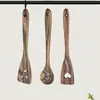 Cuchara de mezcla para ensaladas con mango largo de teca, espátula de madera antiadherente para sartén, cara sonriente, juego de 5+1 cucharas pala, alfombrilla de estante de madera