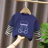 Top estampado de dos piezas falso para niño, camiseta de manga larga 100% algodón para bebé niño, ropa de otoño para niño pequeño