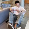 Calça casual estampada masculina de verão fina estilo coreano solta retrô Dad reta versátil casual moderna calça marca de moda