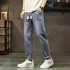 Jeans Casual Masculino 2026 Nova Coleção Primavera e Verão Cintura Elástica Slim Fit Versátil Calça Reta Masculina