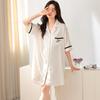 Pijama de sensación fresca para mujer, pijama de verano, verano, verano, seda, seda de hielo, manga corta, camisa cárdigan larga de imitación de seda