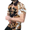 Camisa nueva para hombre de estilo transfronterizo, fresca, a rayas, impresión digital 3D, cárdigan casual hawaiano de manga corta