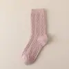 Meias Femininas Novas para Outono e Inverno, Meia de Cano Médio Espessada de Alta Elasticidade com Padrão de Cânhamo Cor Sólida, Meias Largas, Meias de Cano Longo, Meias Fofas para Gestantes