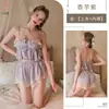Pijama sexy Kameixue, camisola cómoda de seda helada con shorts de abertura, conjunto de encaje con volantes ajustado para mujer 2182