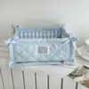 Cesta de Almacenamiento Acolchada con Rayas Azules Originales Organizador de Escritorio para Cosas Pequeñas Caja de Almacenamiento para Cosméticos, Bocadillos, Artículos Varios