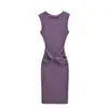 Vestido de Tricô sem Mangas com Cintura Torcida e Design que Abraça o Corpo, Cintura Marcada, Emagrecedor, Vestido Regata, Saia Longa, Algodão