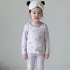 Pijama Doce Infantil Conjunto Roupas de Casa para Meninas Primavera e Outono Estilo Coreano para Meninas Desenho Animado Algodão Conjunto de Pijama para Crianças Pequenas e Médias