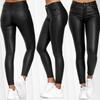 Pantalones casuales de cuero de color puro de cintura alta europeos y americanos transfronterizos de Amazon Wish, pantalones de pierna pequeña, pantalones de cuero PU de exportación, pantalones, ropa de mujer