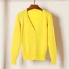 Tricô Gola V Estilo Coreano Top Feminino com Mangas Longas Cardigã Versátil Primavera e Outono Jaqueta Curta Fina em Estoque