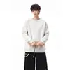 En stock: Nuevo modelo de otoño 2026, sudadera para hombre de algodón chino de 380g, cuello redondo, retazos, top holgado de alta gama para adolescentes
