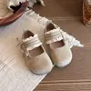 Saia com renda virada sapatos infantis estilo novo menina sapatos de princesa sapatos pequenos de couro bebê sola macia 2026 sapatos de primavera e outono