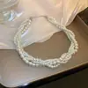 Collar de Perlas de Múltiples Capas Incrustado con Diamantes Estilo Corte Francés, Cadena para Suéter de Lujo Ligero Francés de Alta Gama, Versátil para Otoño e Invierno