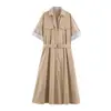 Nueva ropa de verano para mujer de comercio exterior, vestido corto versátil estilo camisa de manga corta con cinturón, transfronterizo europeo y americano