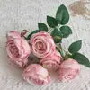 Flores Artificiales: Ramo de Rosas Reales de 7 Cabezas, Pequeño Ramo de 7 Rosas, Ramo para el Hogar y Bodas, Ramo de Acabado Realista de Gama Alta