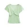CL2670-26 Camiseta de encaje adelgazante con escote en V y mangas cortas retorcidas para mujer, top adelgazante para verano, pura y casual
