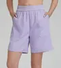 Shorts Esportivos Femininos Finos de Verão Largos para Corrida Fitness Casuais com Cintura Elástica Cor Sólida Perna Larga Calças de Cinco Pontos