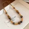 Collar Colgante de Flor con Cuentas de Madera Retro Ojo de Tigre para Otoño e Invierno Cadena de Suéter Versátil Casual Diseño de Nicho para Mujeres