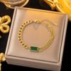 Collar de estilo punk europeo y americano para mujer, cadena de doble capa, pulsera de estilo frío esmeralda, aretes de acero de titanio con borla verde, traje