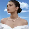 Collar Estilo Europeo y Americano con Cruz y Diamantes, Cadena para Clavícula de Mujer, Cruz de Perla de Imitación con Diamantes, Joyería Transfronteriza, Cadena para Suéter para Otoño e Invierno