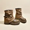 Botas Western Curtas Retrô Femininas 2026 Outono Cano Empilhado Design de Fivela Dupla Cano com Patchwork Salto Bloco Personalidade Botas Femininas