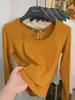 2026 Nueva Camiseta Casual de Manga Larga con Cuello en U Estilo Coreano Moda Ajustada Favorecedora de la Figura Elegante Versátil Top Básico para Mujer
