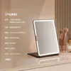 Espelho de Maquiagem LED Ultra Fino Criativo em Estoque com Tampa Flip, Espelho Quadrado Portátil Recarregável com Luzes, Espelho de Mesa Beauty Iluminado
